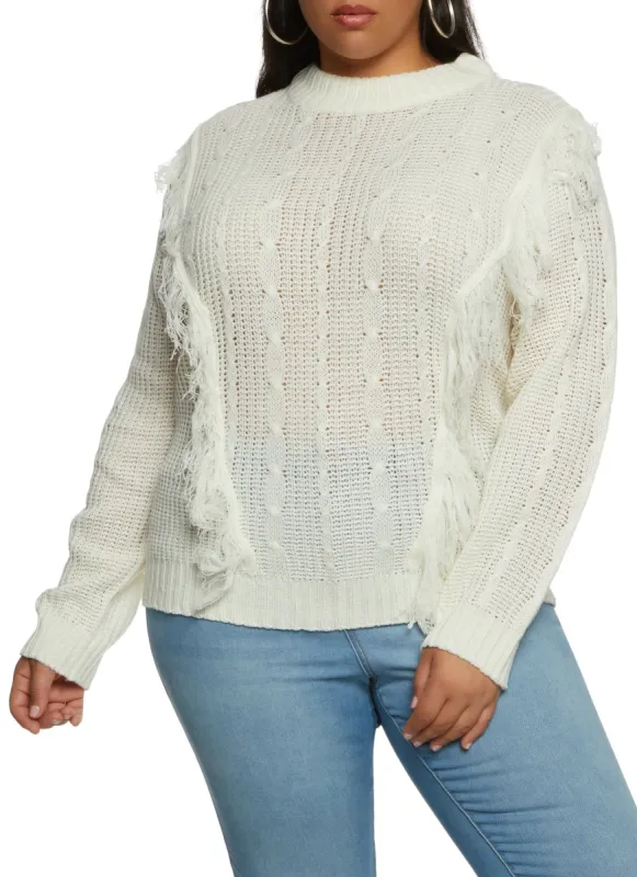 Plus Size Fringe Cable Knit Sweater sold by Rainbow