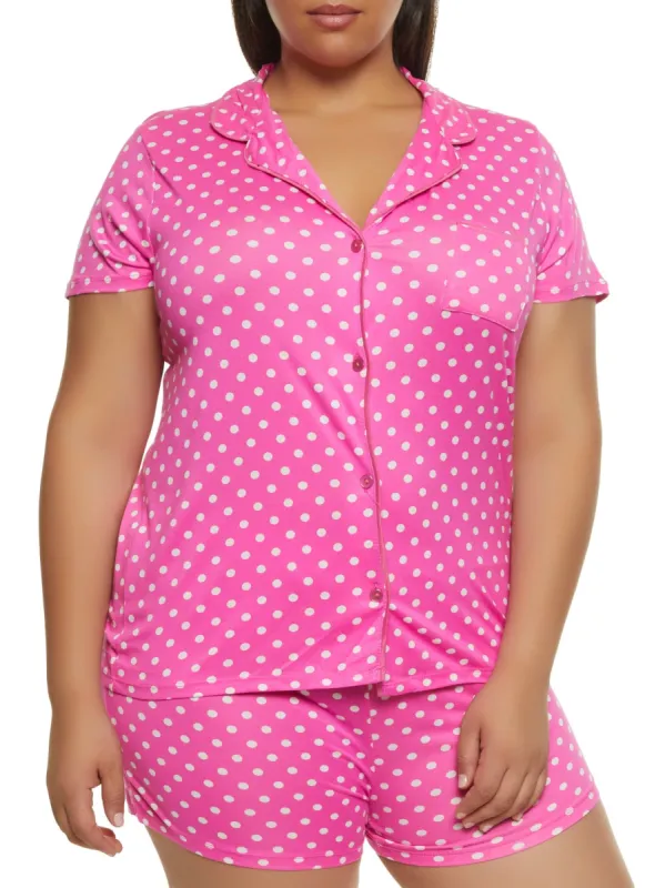 Plus Size Polka Dot Pajama Shirt and Shorts sold by Rainbow