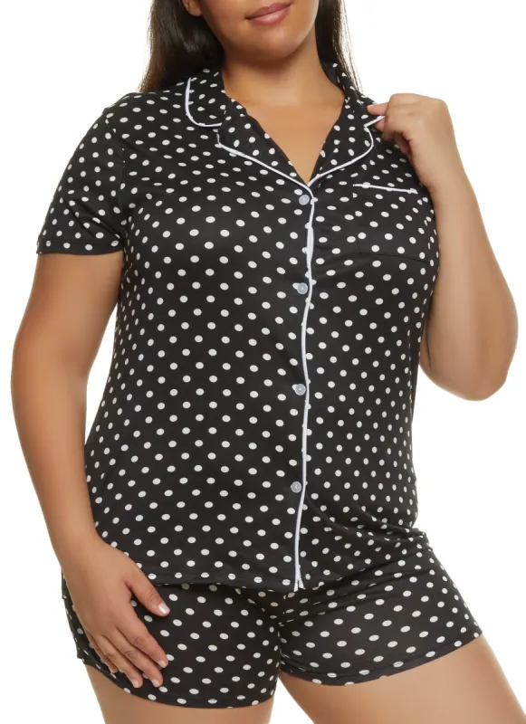 Plus Size Polka Dot Pajama Shirt and Shorts sold by Rainbow