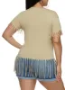 Plus Size Fringe Crew Neck T Shirt sold by Rainbow
