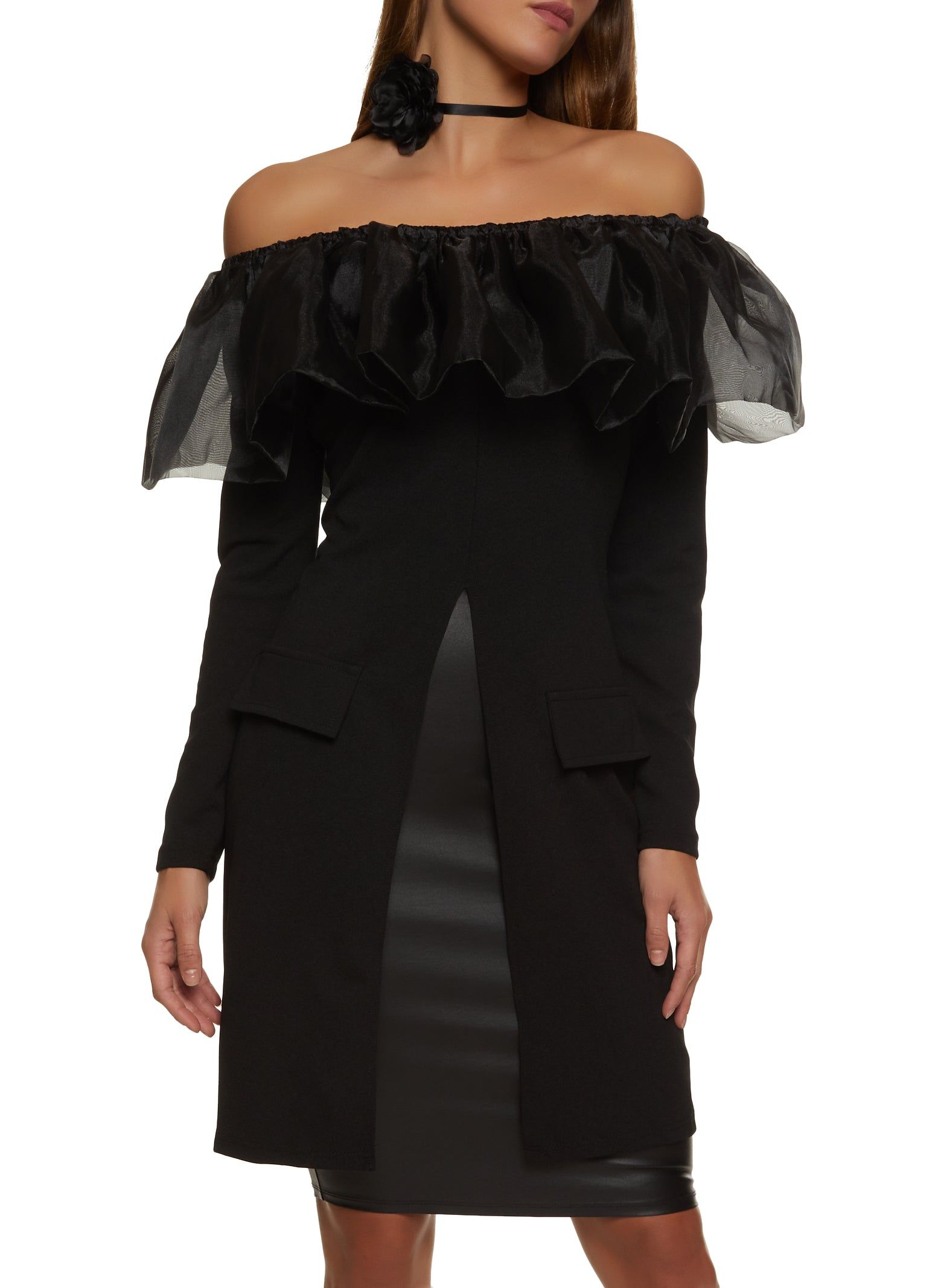 Slit Hem Tulle Off the Shoulder Blouse sold by Rainbow