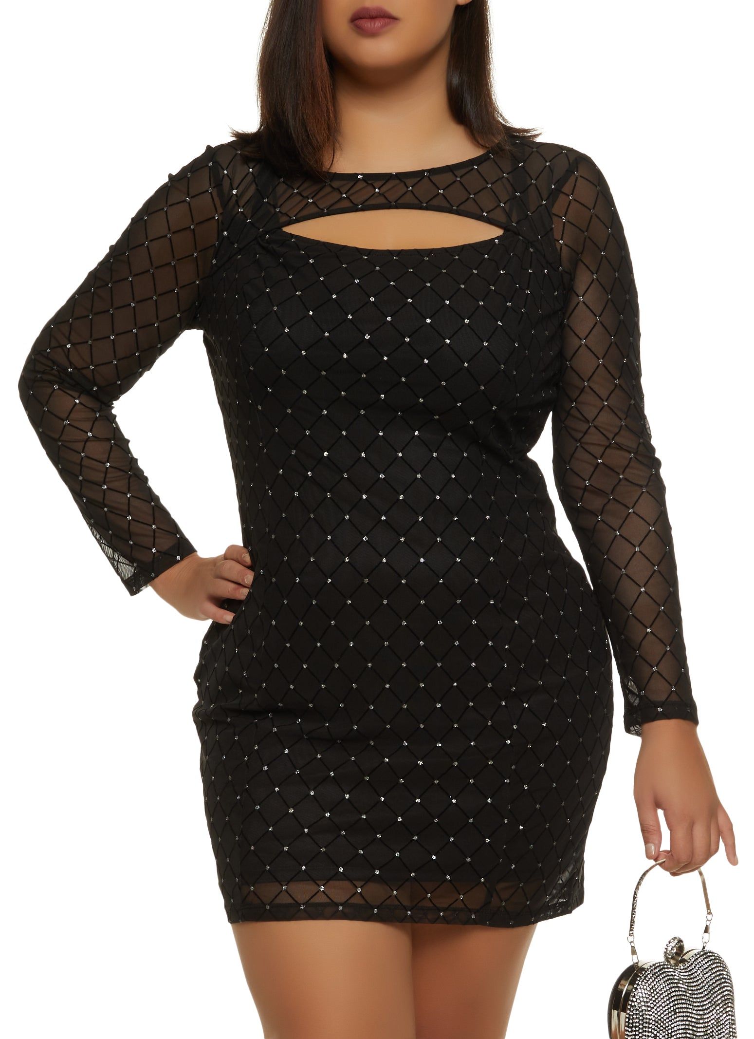 Plus Size Glitter Mesh Keyhole Dress sold by Rainbow