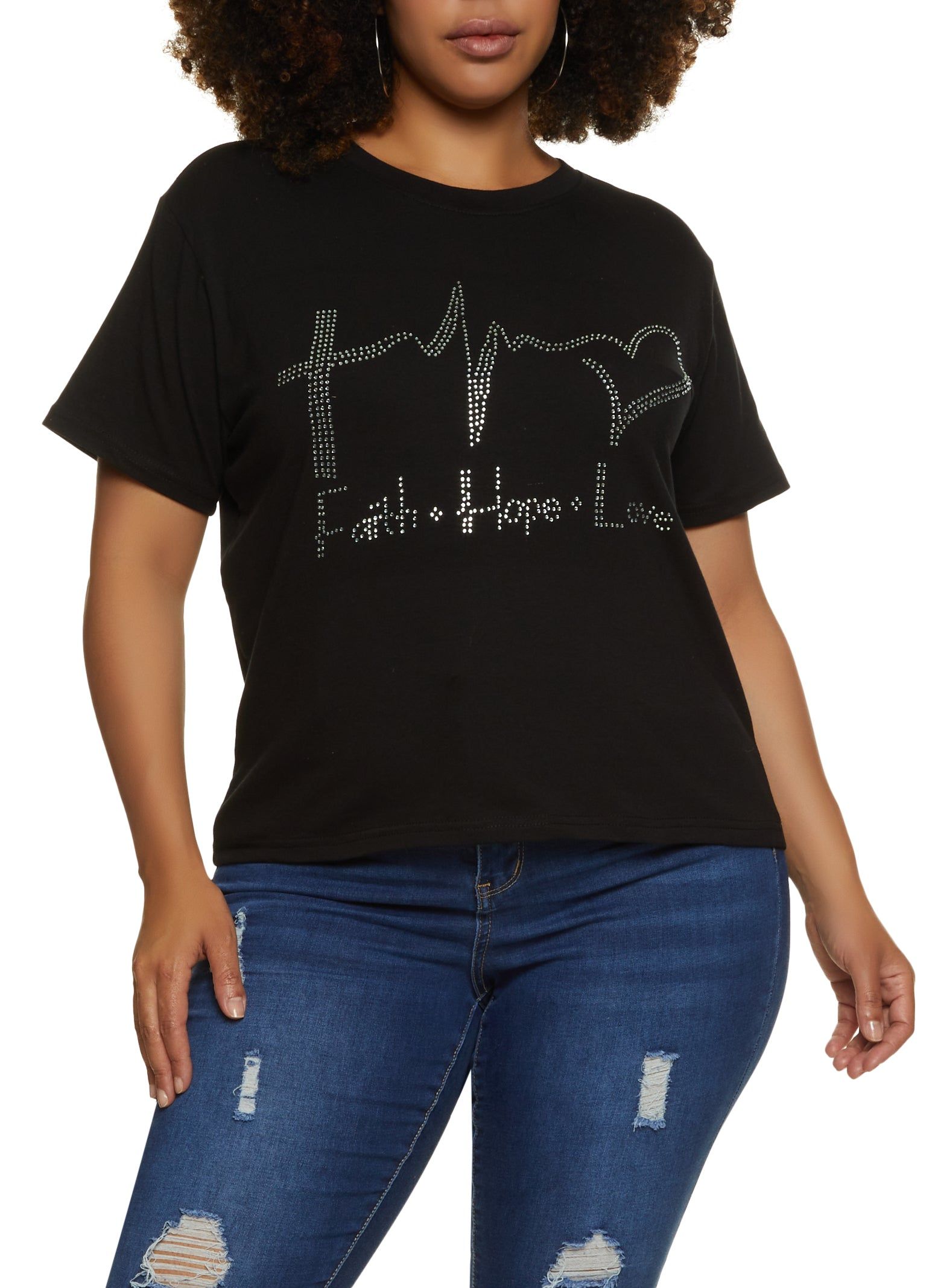 Plus Size Faith Hope Love Rhinestone Graphic Tee sold by Rainbow
