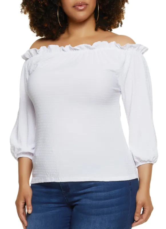 Plus Size Ruffled Trim Off the Shoulder Top sold by Rainbow