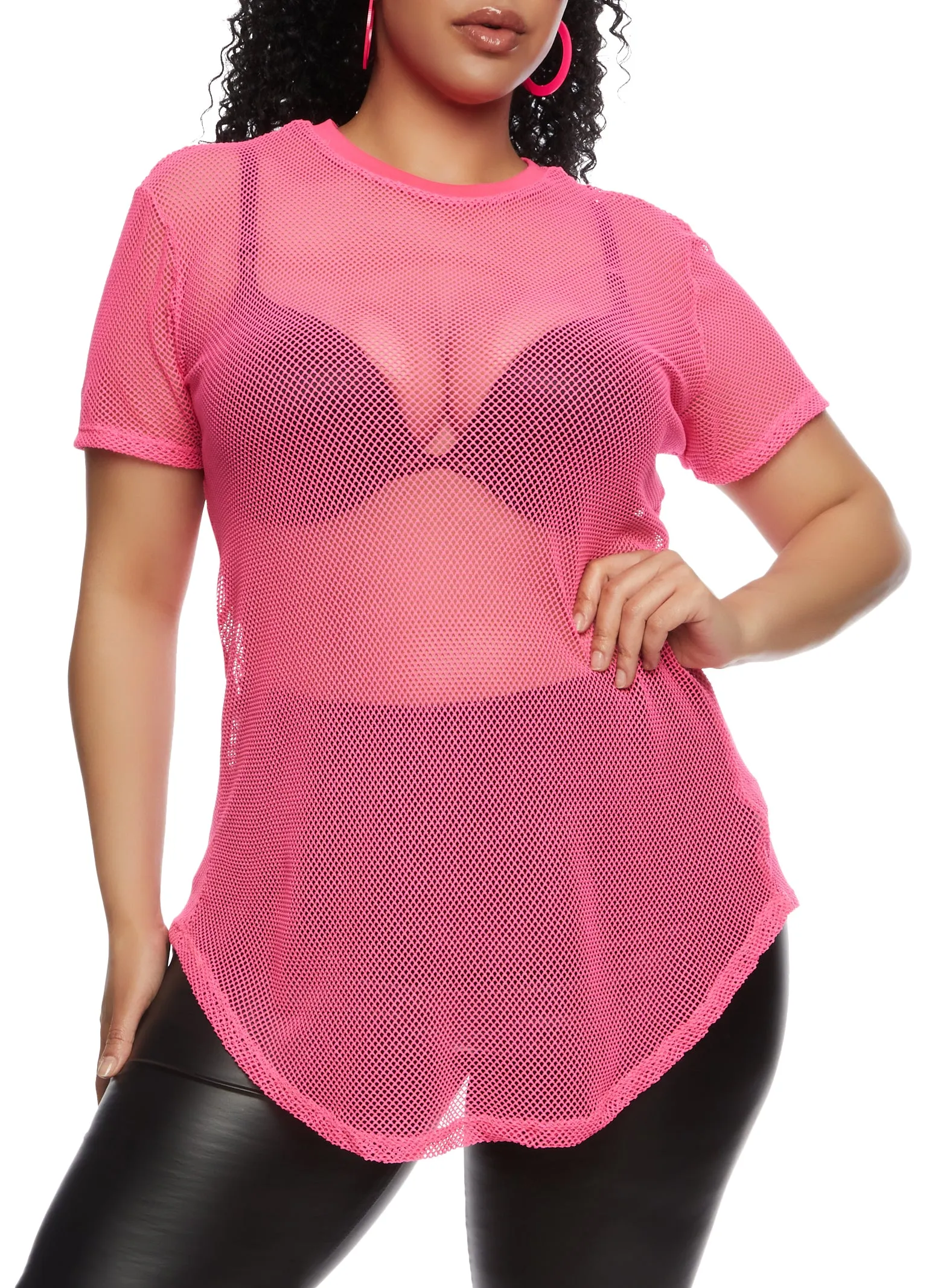 Plus Size Fishnet Short Sleeve T Shirt sold by Rainbow