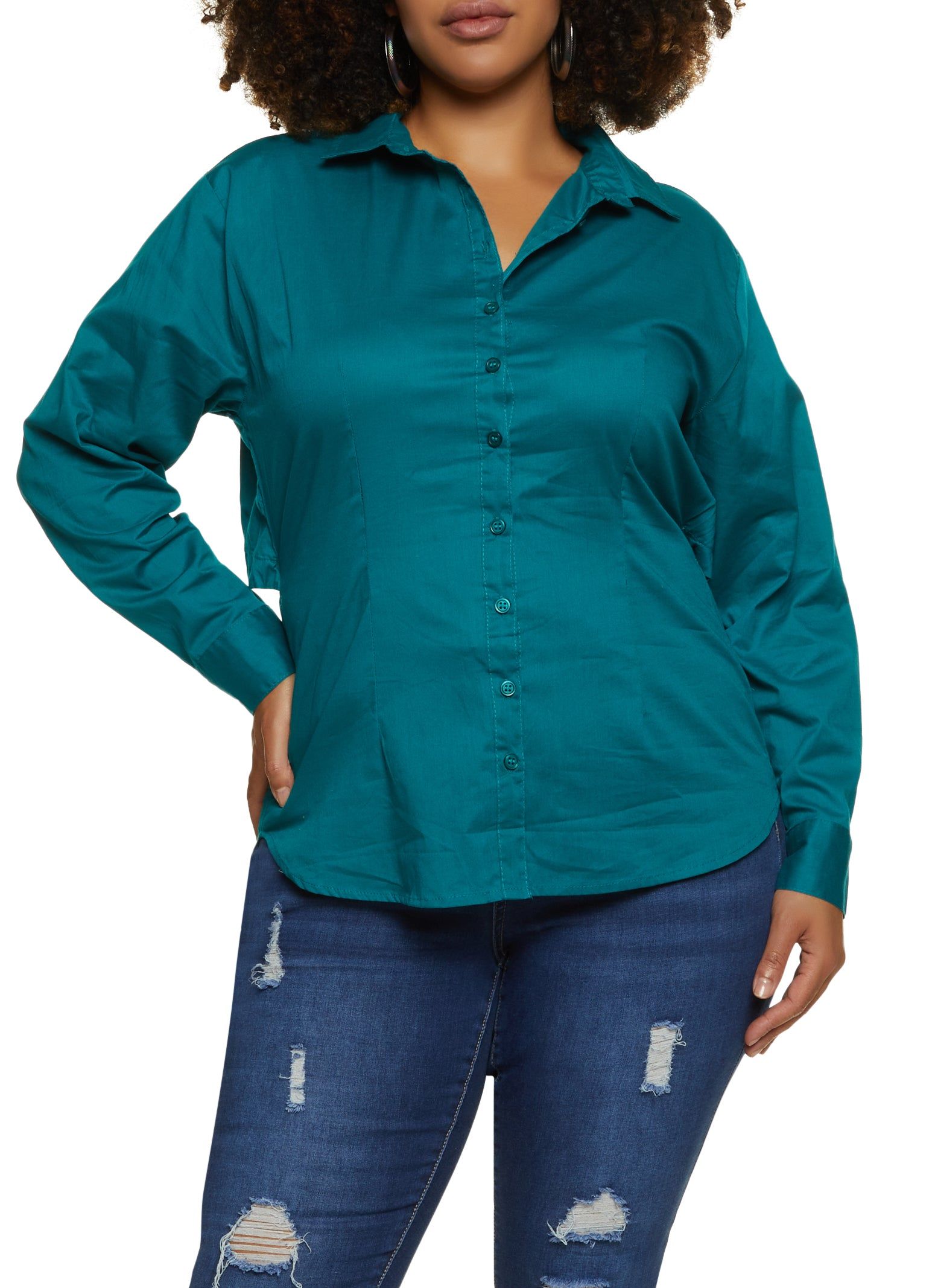 Plus Size Cut Out Detail Button Front Shirt sold by Rainbow product image thumbnail 2