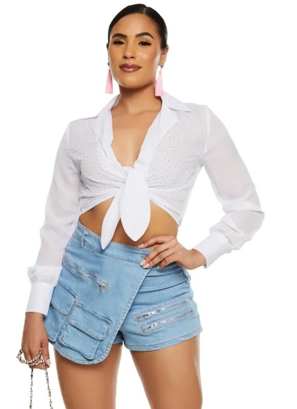 Daisy Denim Cargo Pocket Asymmetrical Skort sold by Rainbow