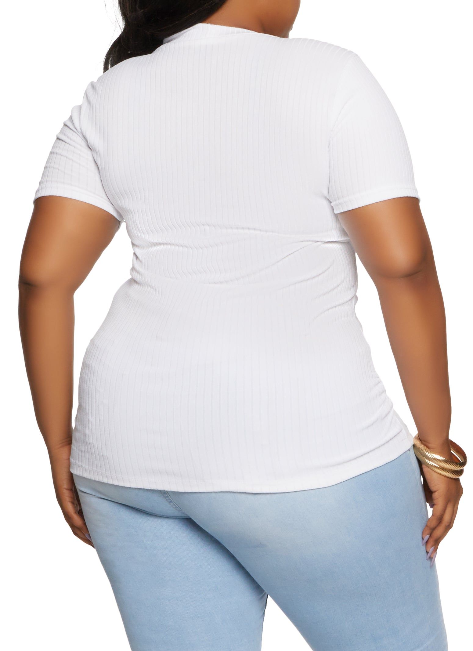 Plus Size Ribbed Knit Short Sleeve Button Down Top sold by Rainbow product image thumbnail 2