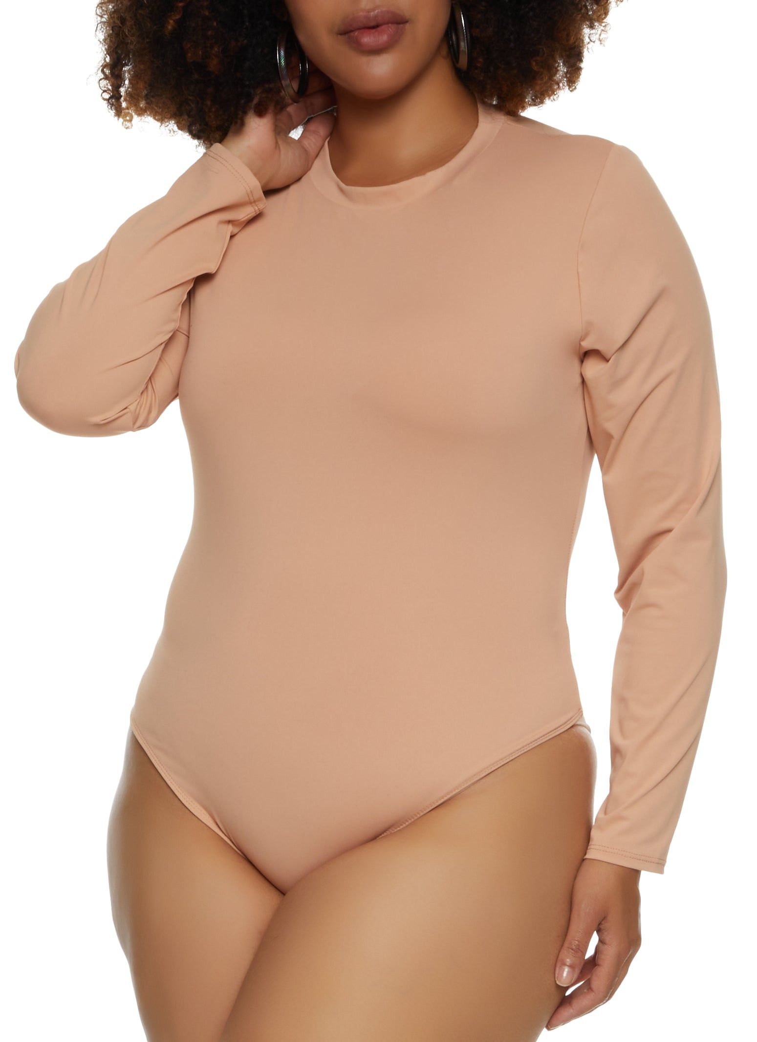 Plus Size Solid Long Sleeve Bodysuit sold by Rainbow