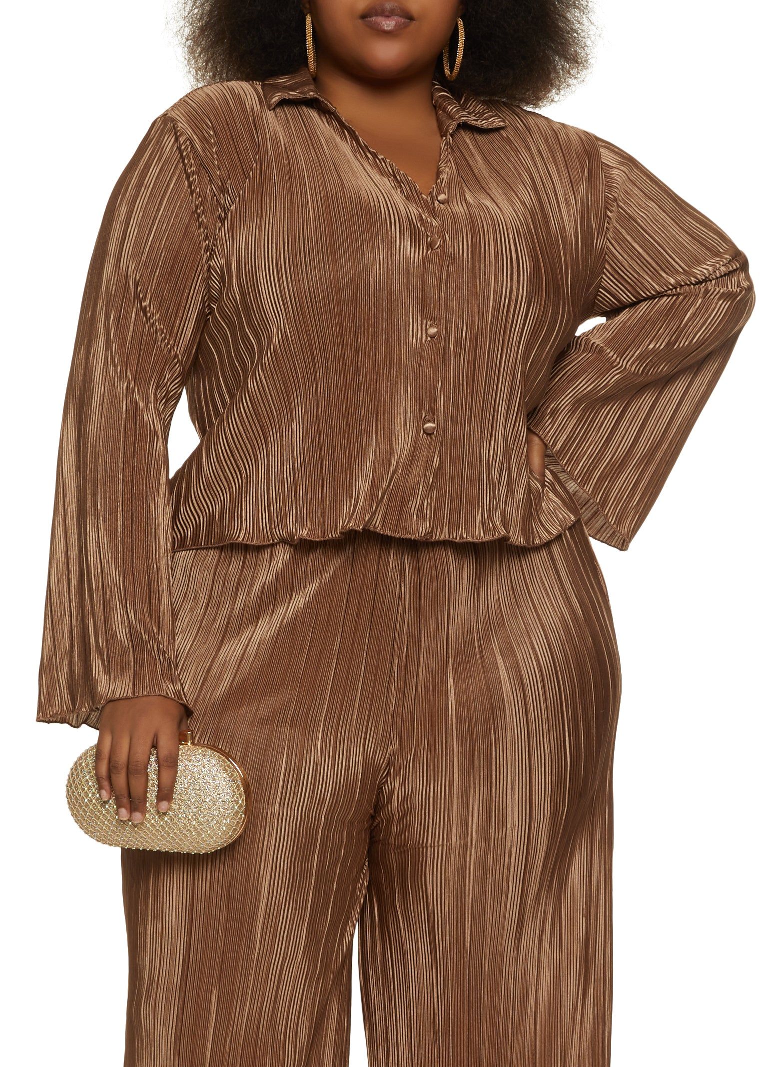 Plus Size Plisse Button Front Top sold by Rainbow