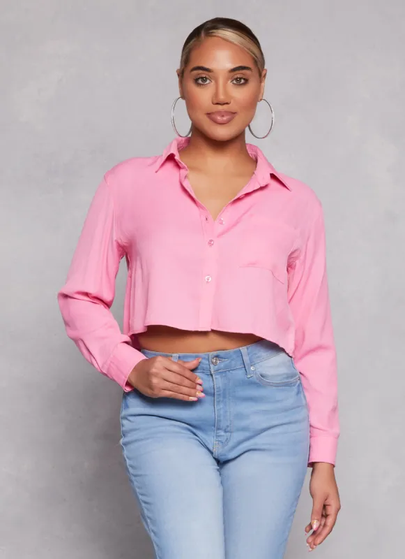 Poplin Cropped Button Front Shirt sold by Rainbow