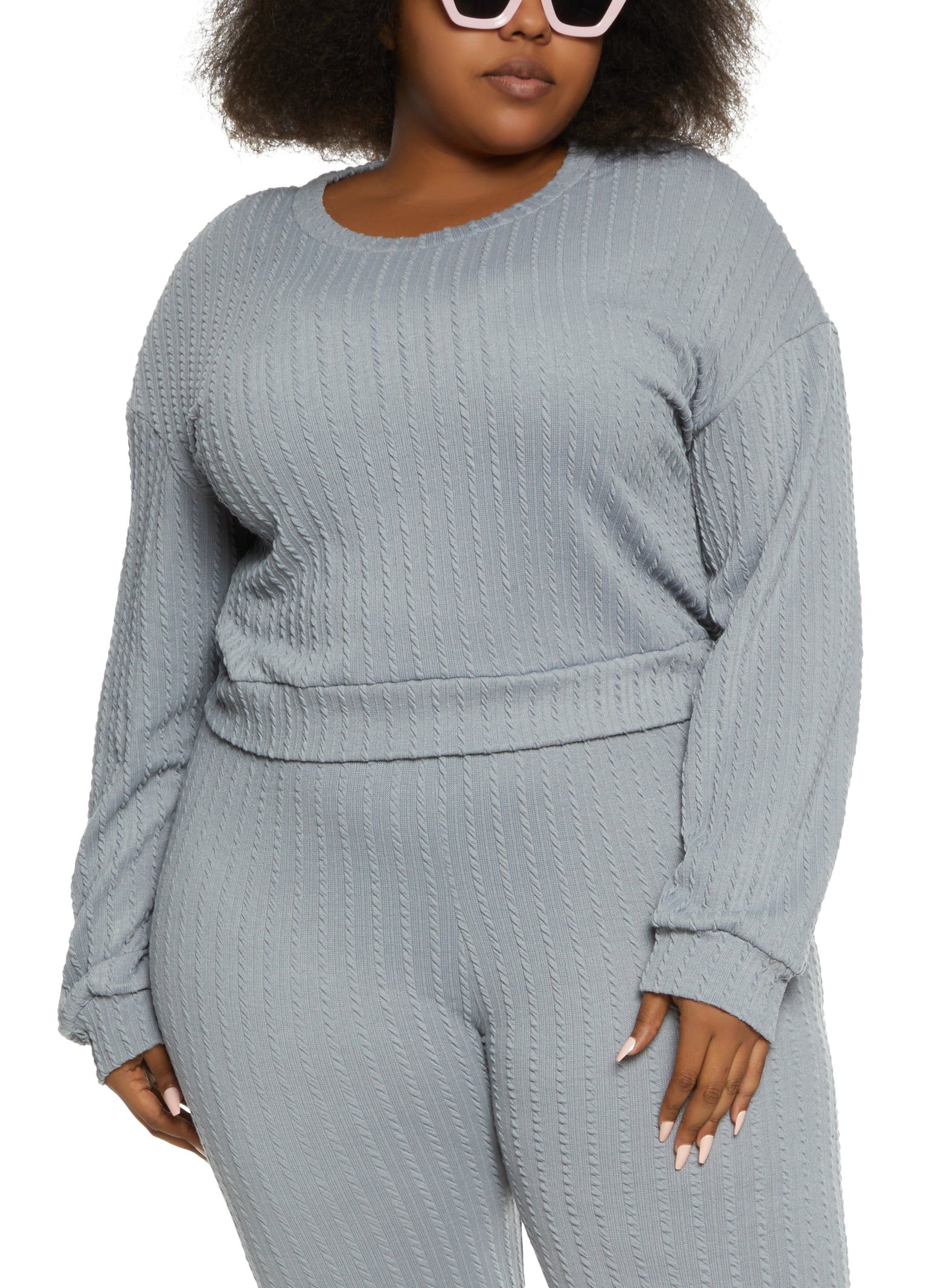 Plus Size Textured Knit Cropped Sweatshirt sold by Rainbow