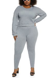 Plus Size Textured Knit Cropped Sweatshirt sold by Rainbow