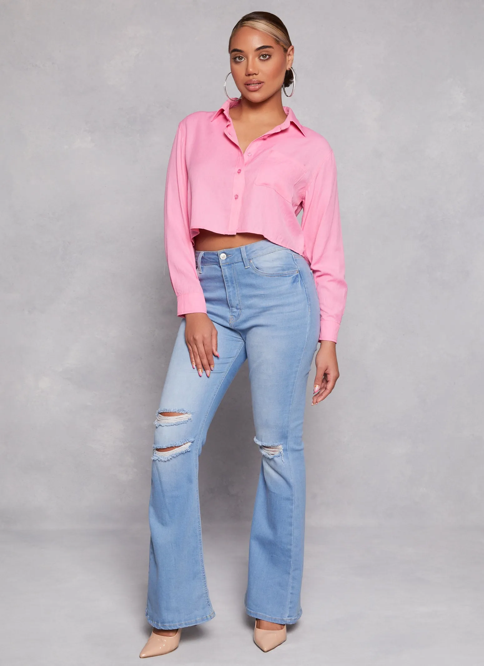 Poplin Cropped Button Front Shirt sold by Rainbow product image thumbnail 2