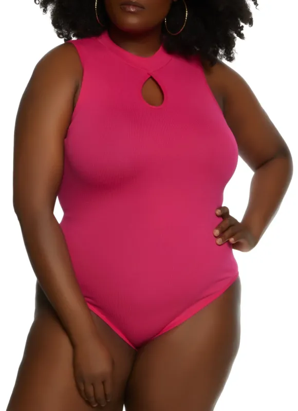 Plus Size Seamless Mock Neck Keyhole Bodysuit sold by Rainbow