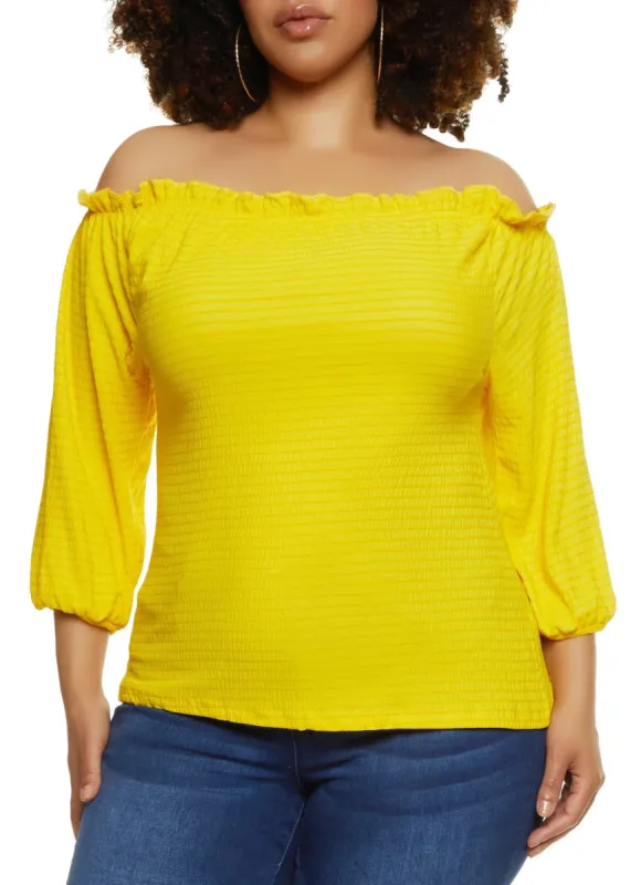 Plus Size Ruffled Trim Off the Shoulder Top sold by Rainbow