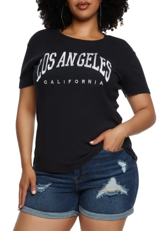 Plus Size Ribbed Los Angeles California Graphic Tee sold by Rainbow