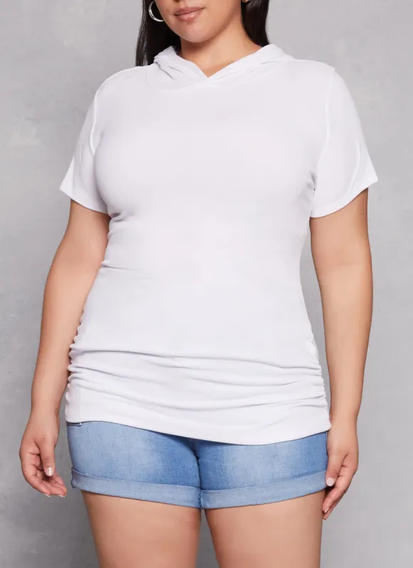 Plus Size Rib Knit Hooded Short Sleeve Tee sold by Rainbow