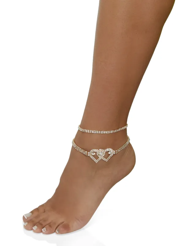 Rhinestone Heart Chain Anklets sold by Rainbow