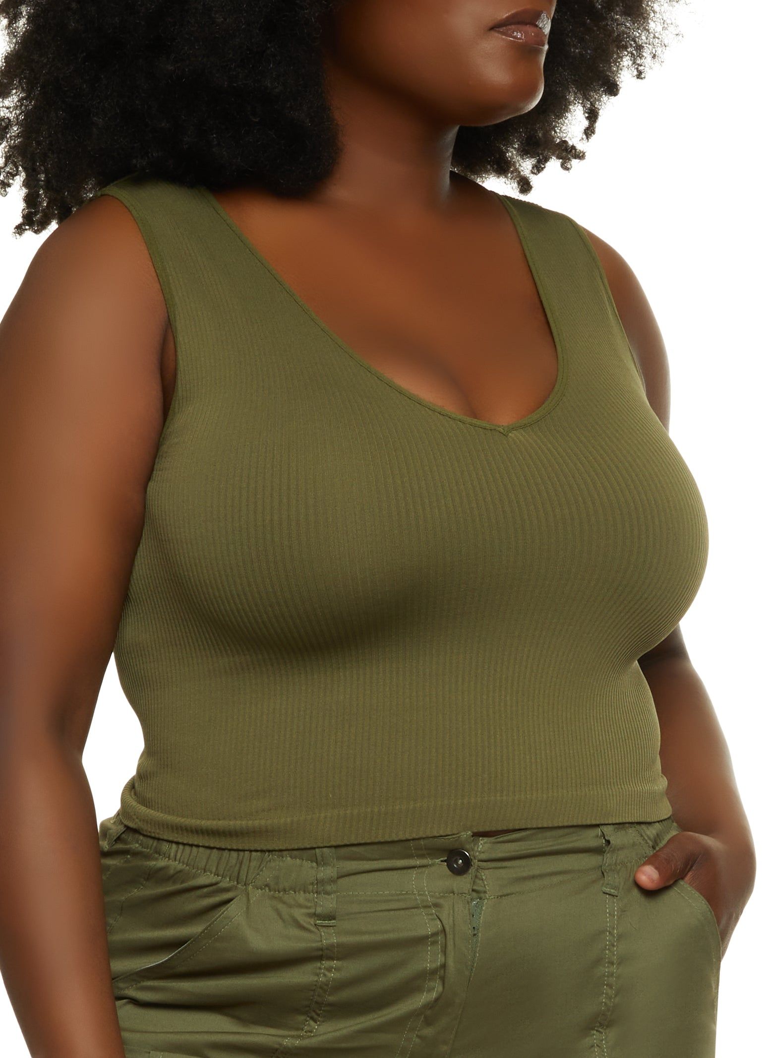 Plus Size Ribbed V Neck Tank Top sold by Rainbow