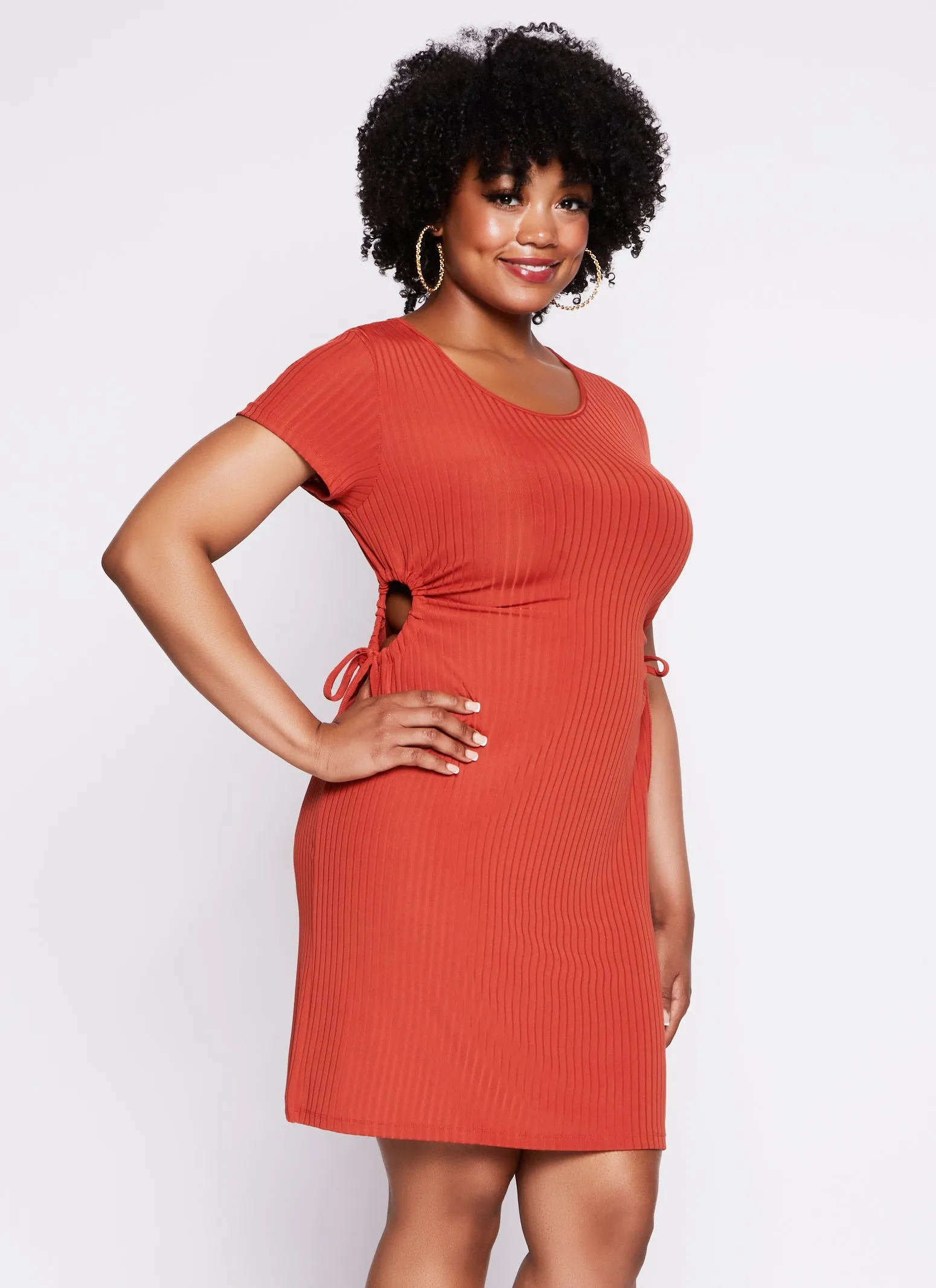 Plus Size Drawstring Cut Out T Shirt Dress sold by Rainbow