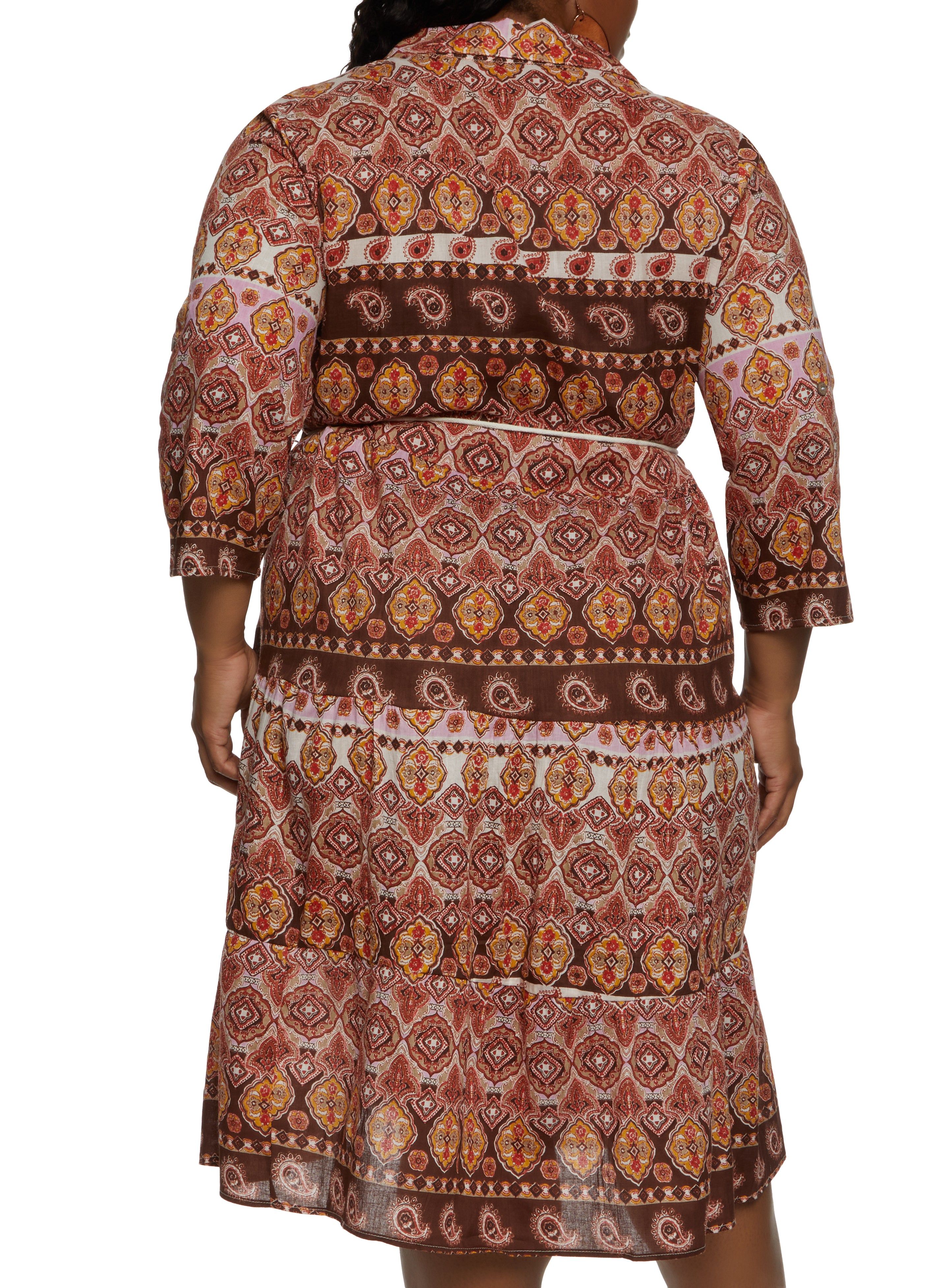 Plus Size Paisley Print Rope Belt Tiered Shirt Dress sold by Rainbow product image thumbnail 3
