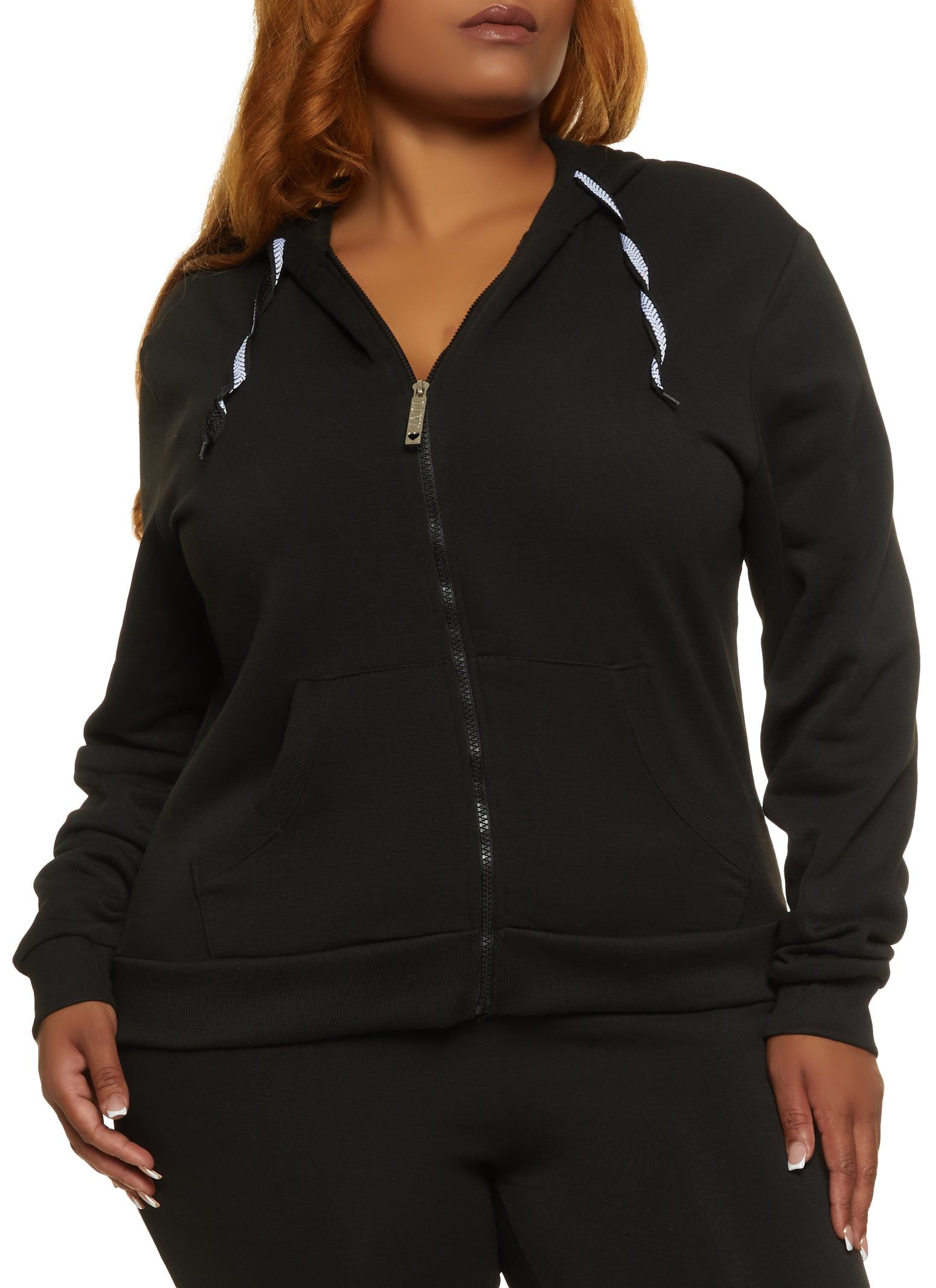 Plus Size Fleece Zip Front Hoodie sold by Rainbow