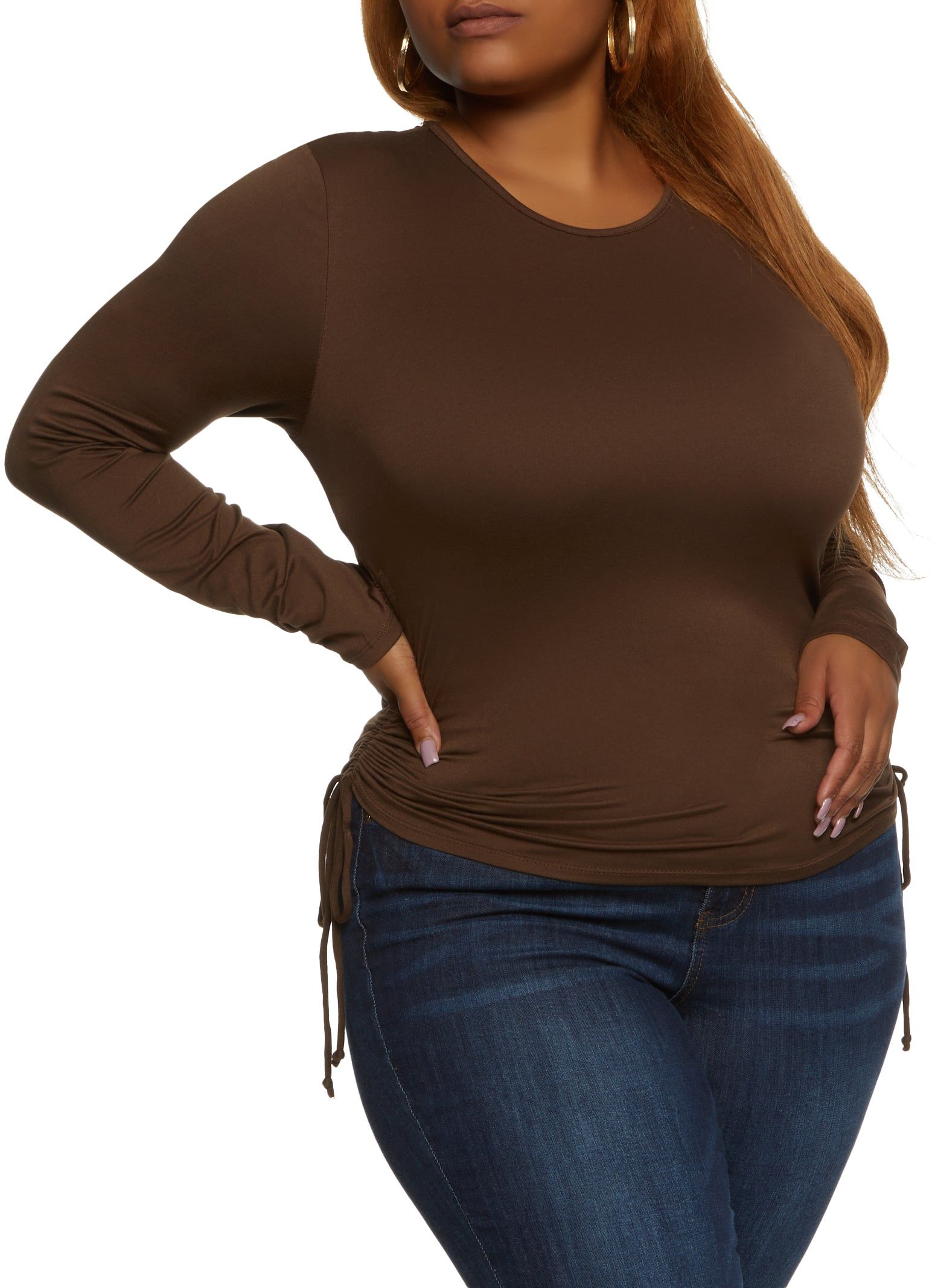 Plus Size Crew Neck Long Sleeve Ruched Top sold by Rainbow