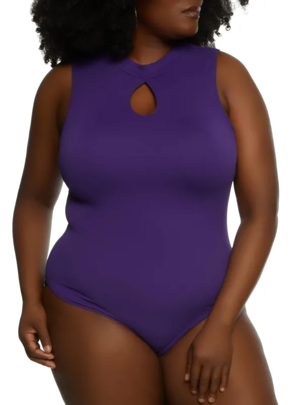 Plus Size Seamless Mock Neck Keyhole Bodysuit sold by Rainbow