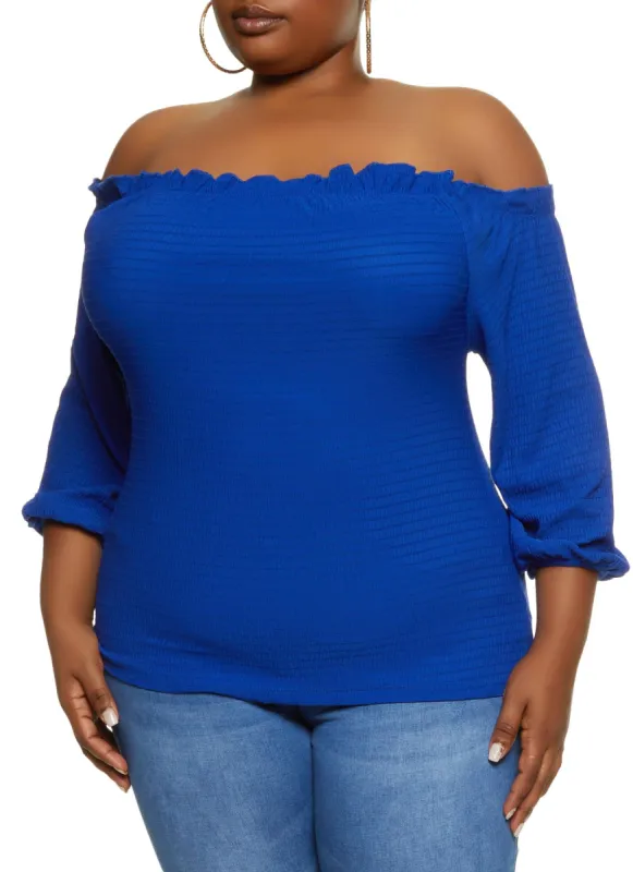 Plus Size Ruffled Trim Off the Shoulder Top sold by Rainbow