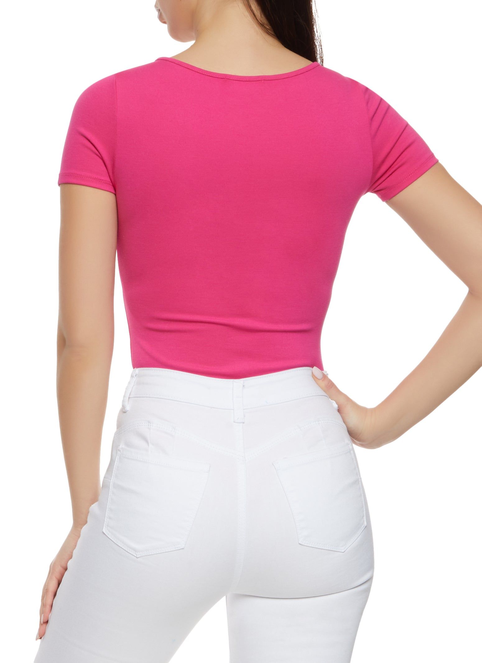 Solid Short Sleeve Square Neck Bodysuit sold by Rainbow product image thumbnail 3