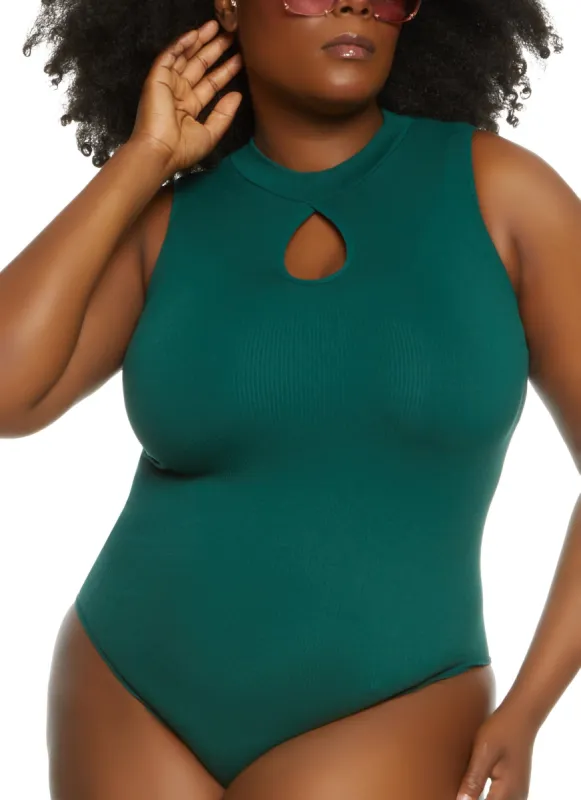 Plus Size Seamless Mock Neck Keyhole Bodysuit sold by Rainbow