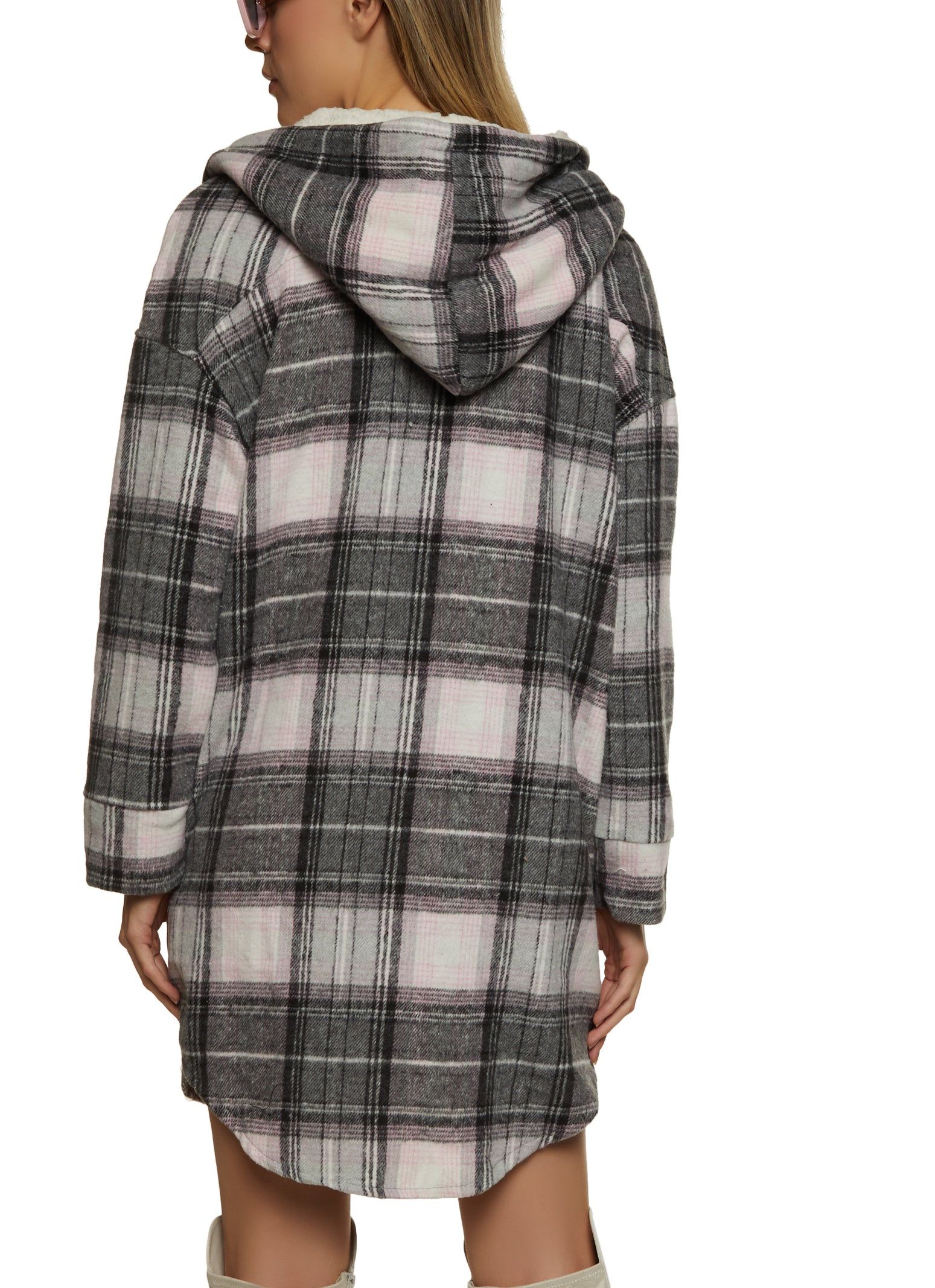 Plaid Sherpa Lined Hooded Shacket sold by Rainbow product image thumbnail 3