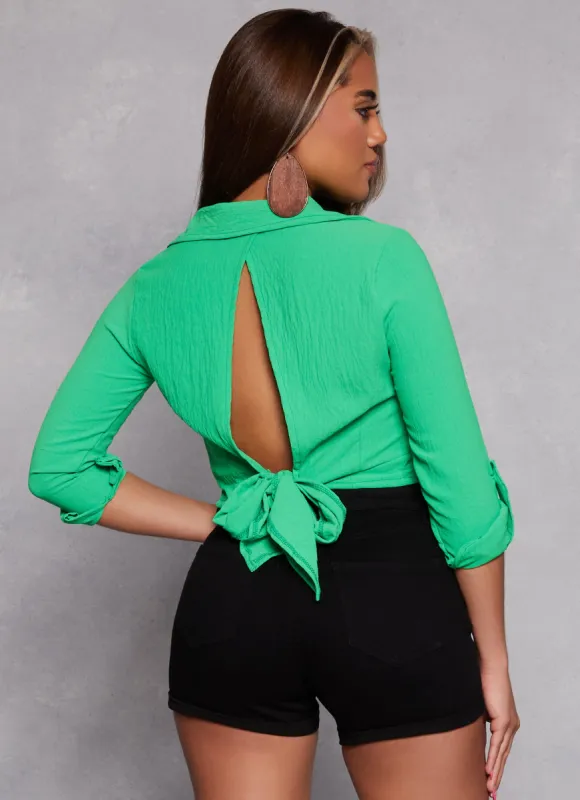 Button Front Open Tie Back Shirt sold by Rainbow