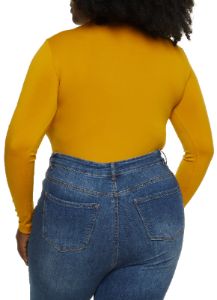 Plus Size Seamless Mock Neck Long Sleeve Bodysuit sold by Rainbow