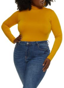 Plus Size Seamless Mock Neck Long Sleeve Bodysuit sold by Rainbow