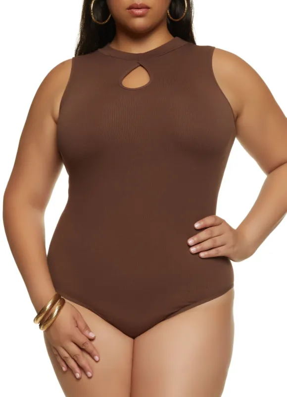 Plus Size Seamless Mock Neck Keyhole Bodysuit sold by Rainbow