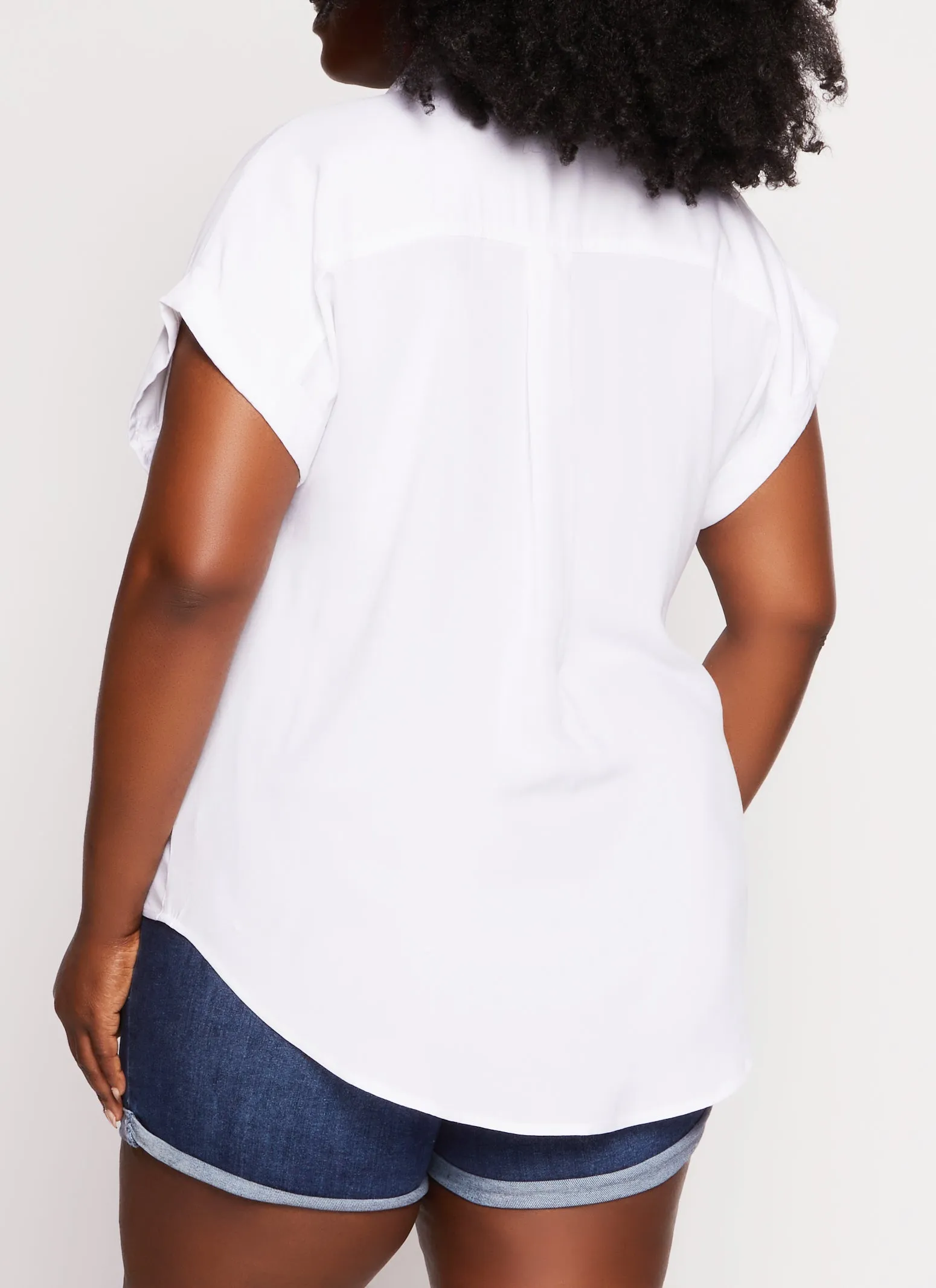 Plus Size Short Sleeve Button Front High Low Shirt sold by Rainbow product image thumbnail 3