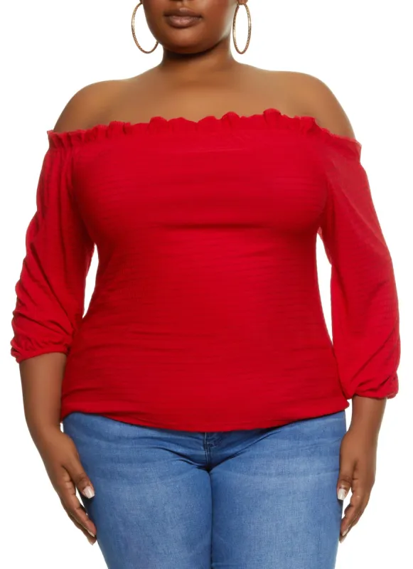 Plus Size Ruffled Trim Off the Shoulder Top sold by Rainbow
