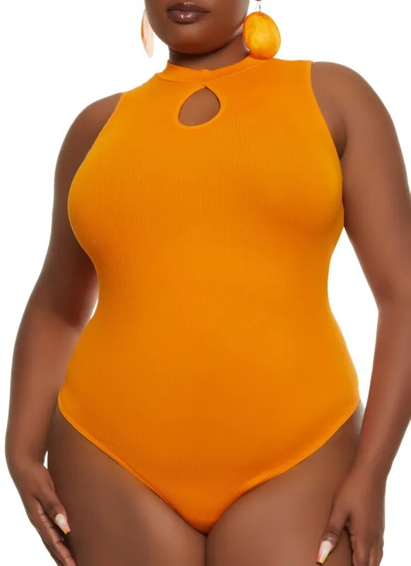 Plus Size Seamless Mock Neck Keyhole Bodysuit sold by Rainbow