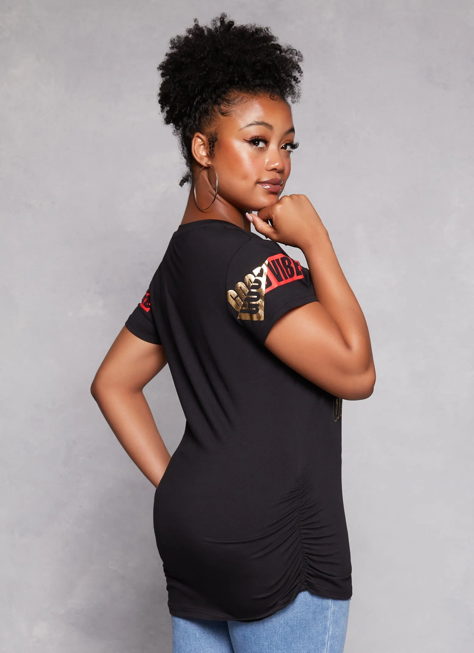 Plus Size Good Vibes Foil Screen Graphic Tee sold by Rainbow product image thumbnail 3