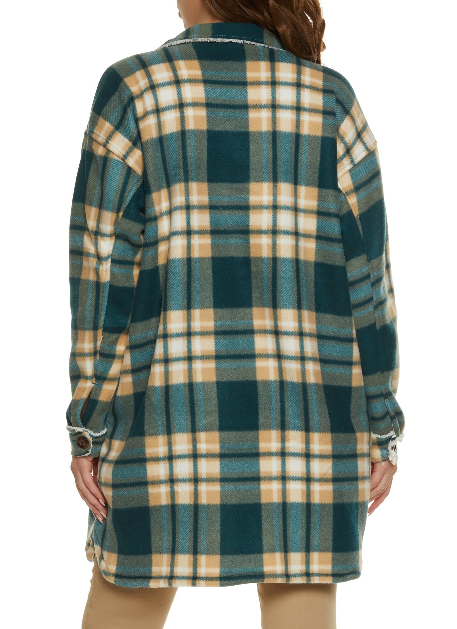 Plaid Brushed Knit Sherpa Lined Longline Shacket sold by Rainbow product image thumbnail 3