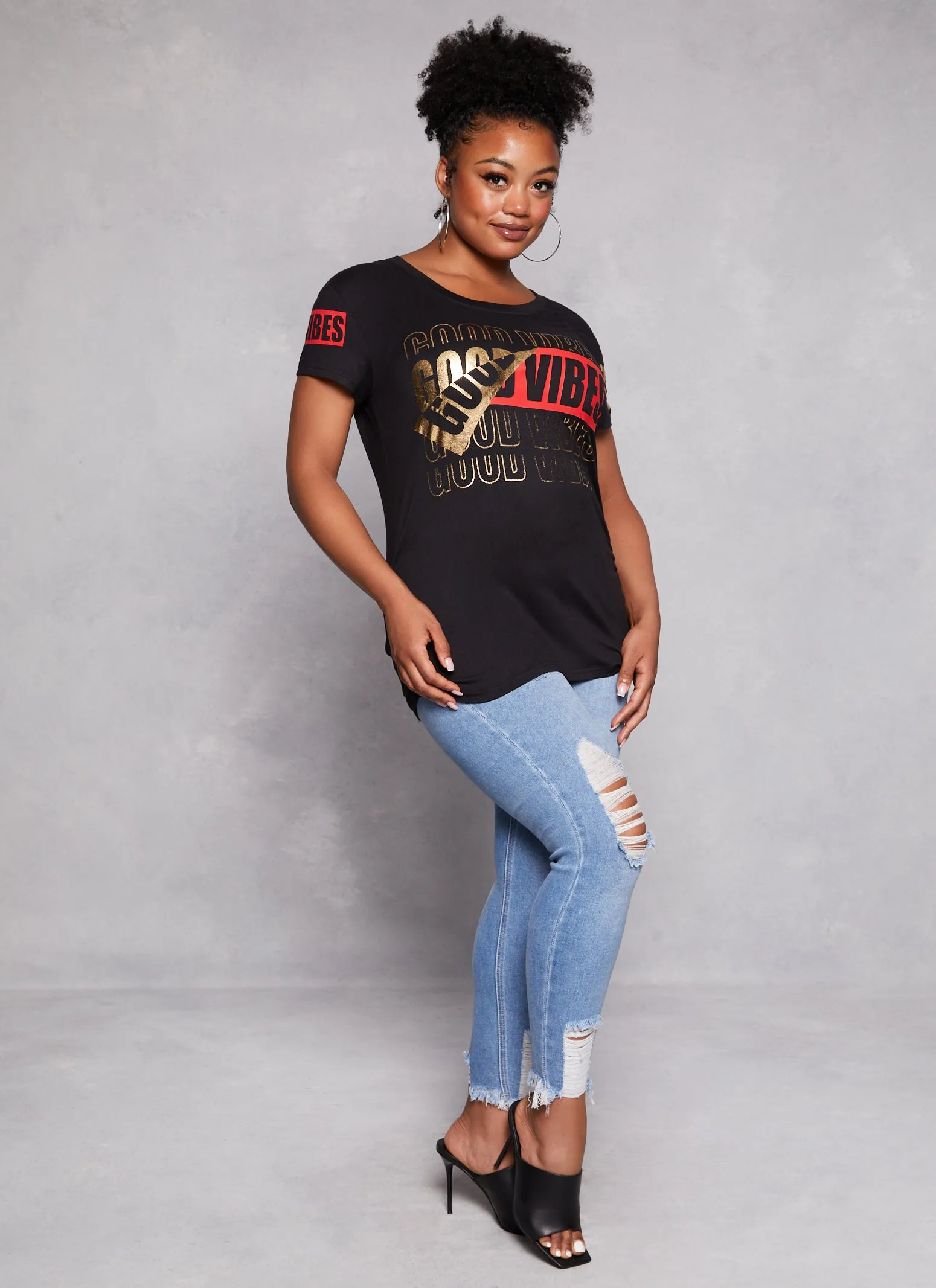 Plus Size Good Vibes Foil Screen Graphic Tee sold by Rainbow product image thumbnail 2