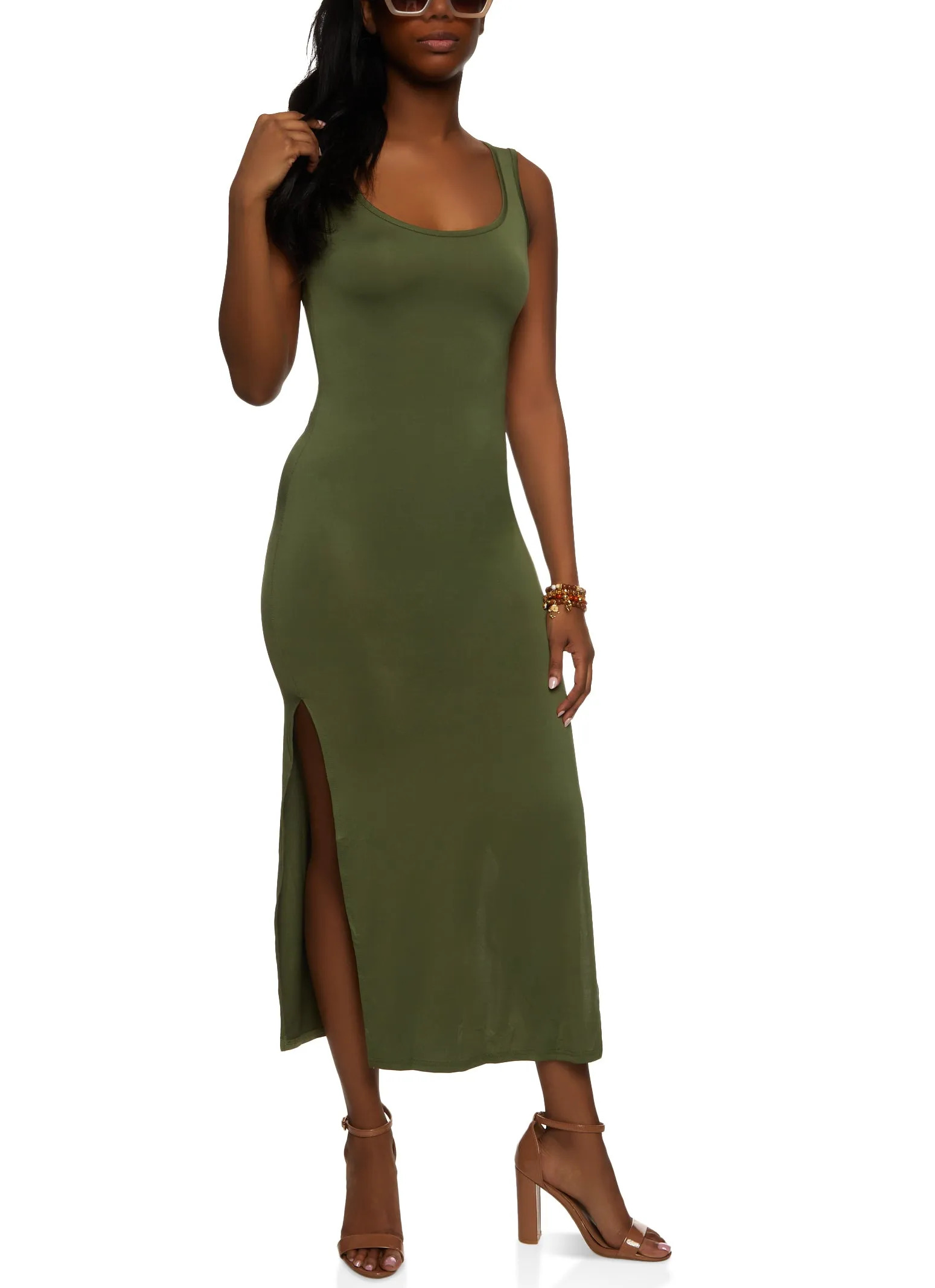 Scoop Neck Side Slit Maxi Tank Dress sold by Rainbow product image thumbnail 2