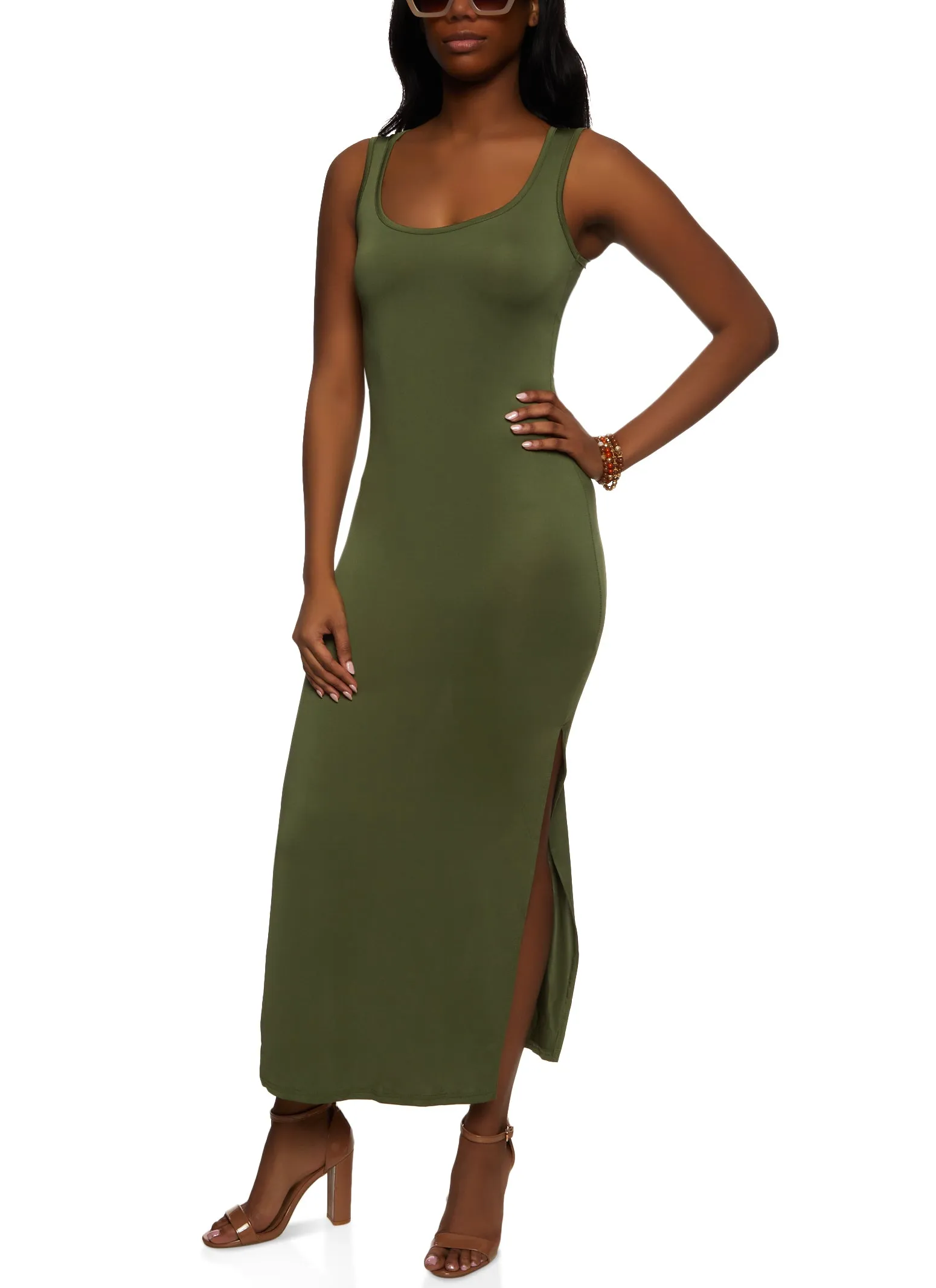 Scoop Neck Side Slit Maxi Tank Dress sold by Rainbow