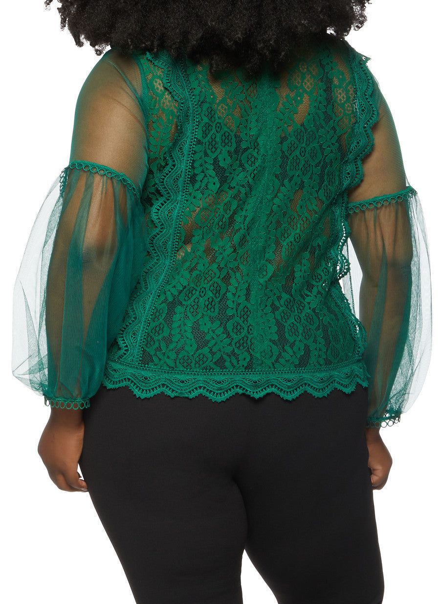 Plus Size Balloon Sleeve Lace Blouse sold by Rainbow product image thumbnail 2