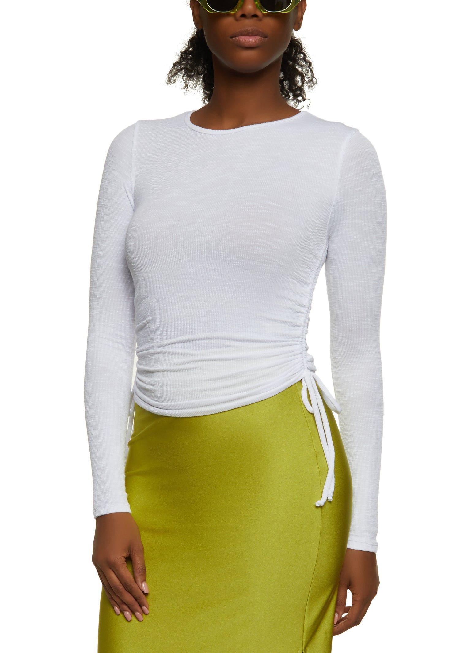 Rib Knit Drawstring Long Sleeve Tee sold by Rainbow