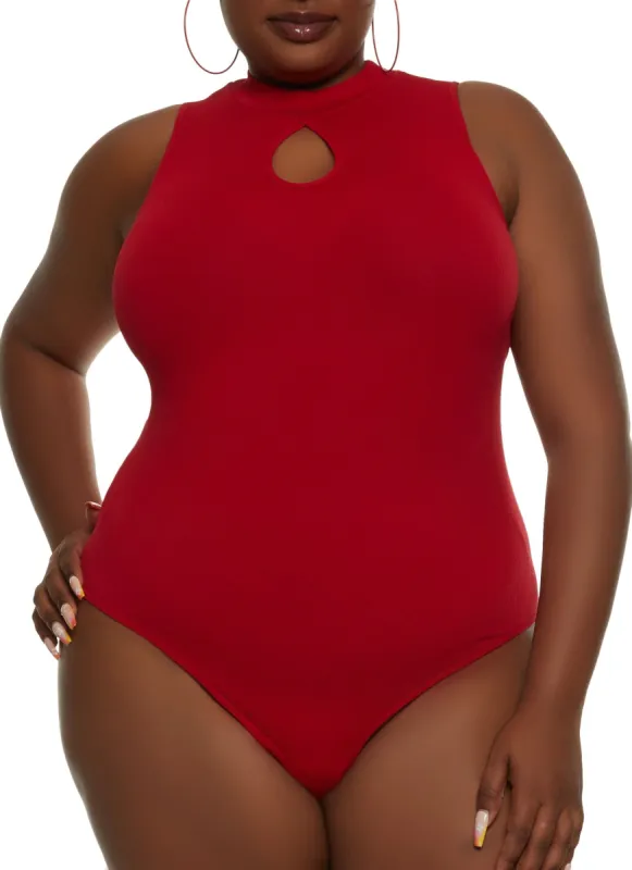 Plus Size Seamless Mock Neck Keyhole Bodysuit sold by Rainbow