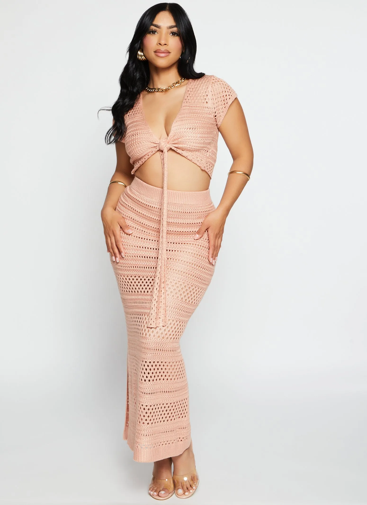 Almost Famous Pointelle Tie Front Crop Top sold by Rainbow product image thumbnail 2