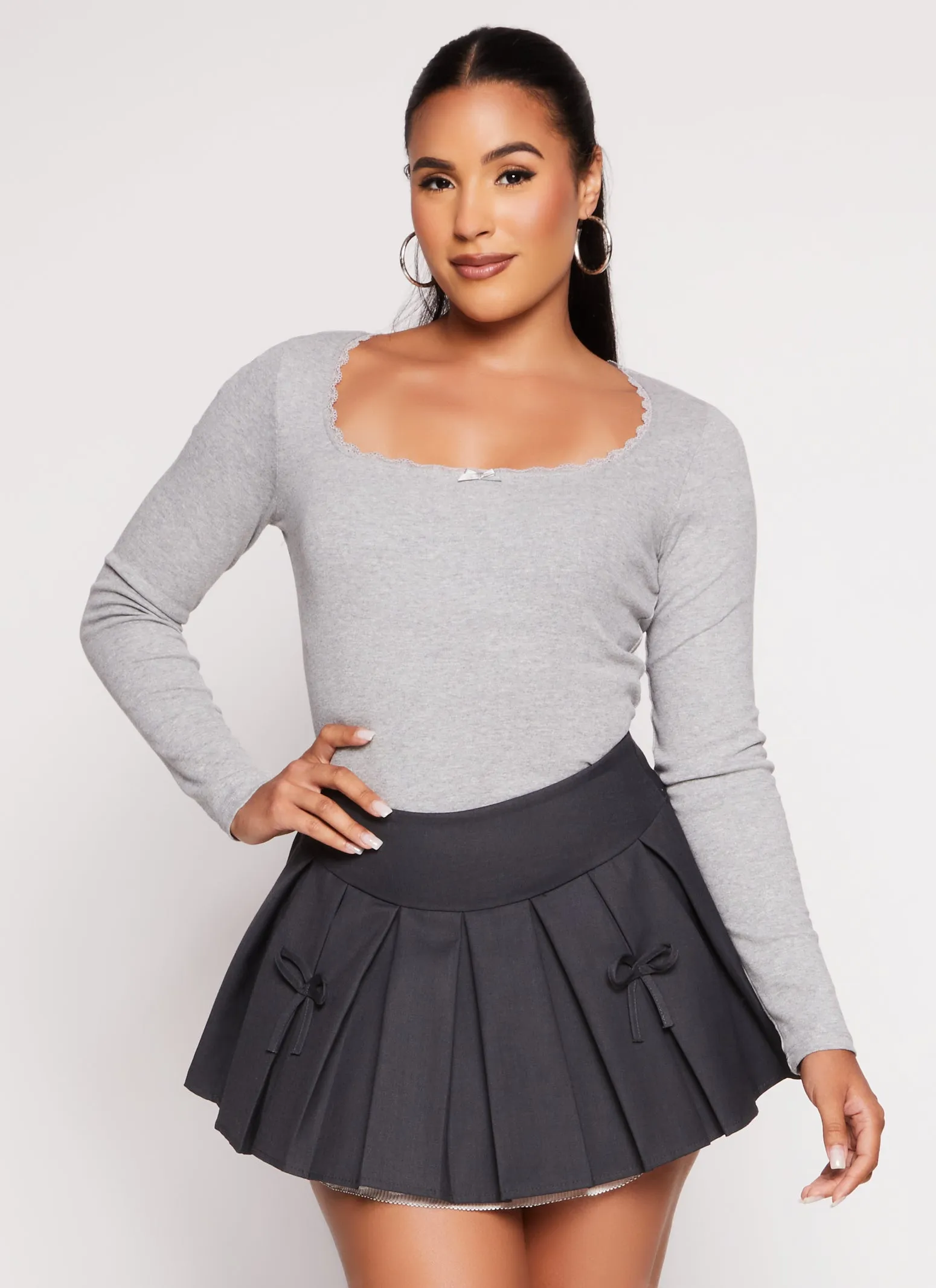 Lace Trim Scoop Neck Long Sleeve Top sold by Rainbow